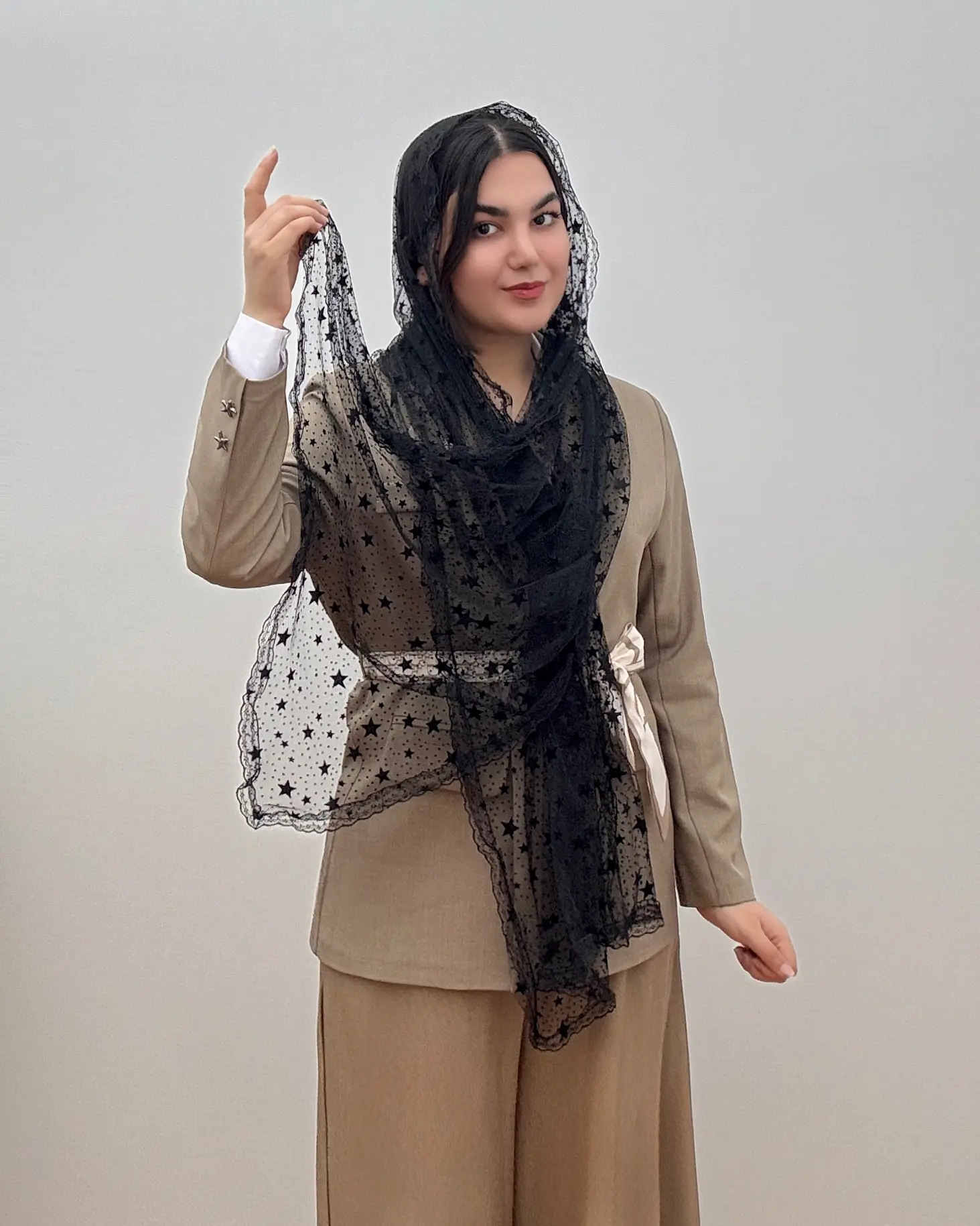 شال مجلسی توری مشکی طرح دار