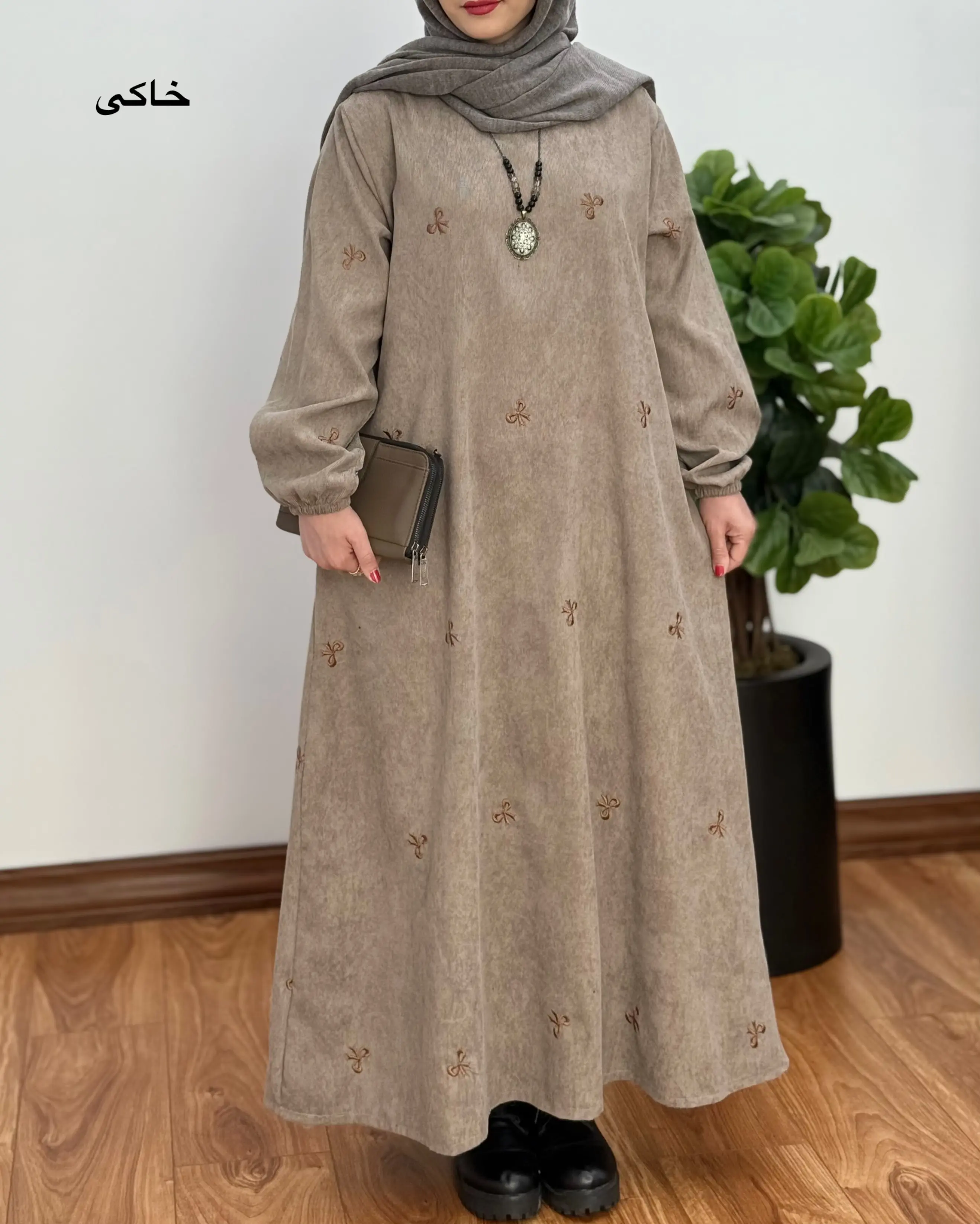 پیراهن مانتویی تمام گلدوزی پاپیون