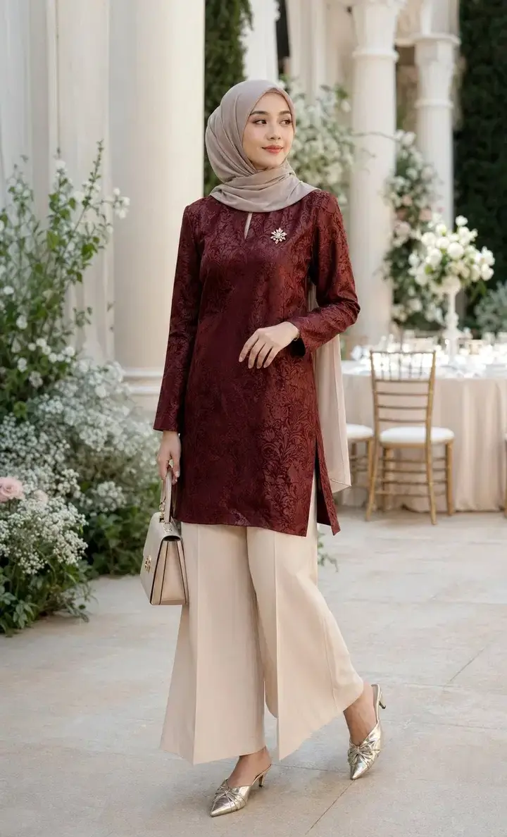 استایل باحجاب با تونیک ژاکارد و شلوار واید