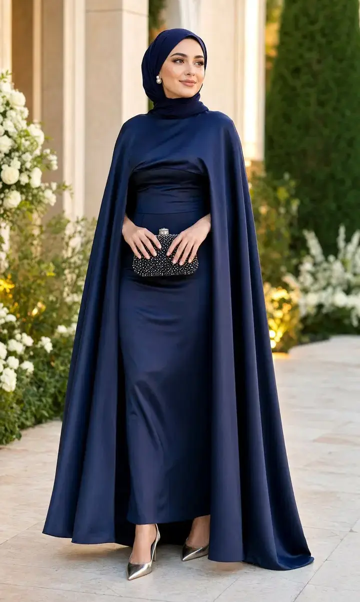  پیراهن شنلی با شال هم‌رنگ برای استایل پوشیده عروسی