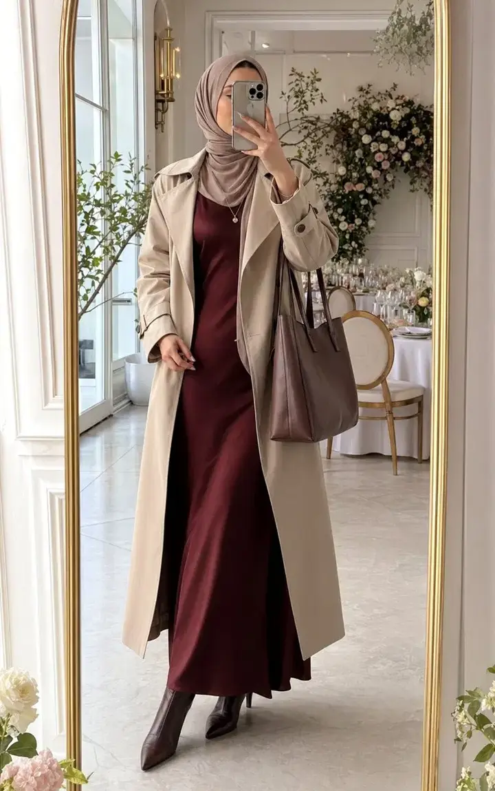 استایل مجلسی با ترنچ‌کت و پیراهن ماکسی