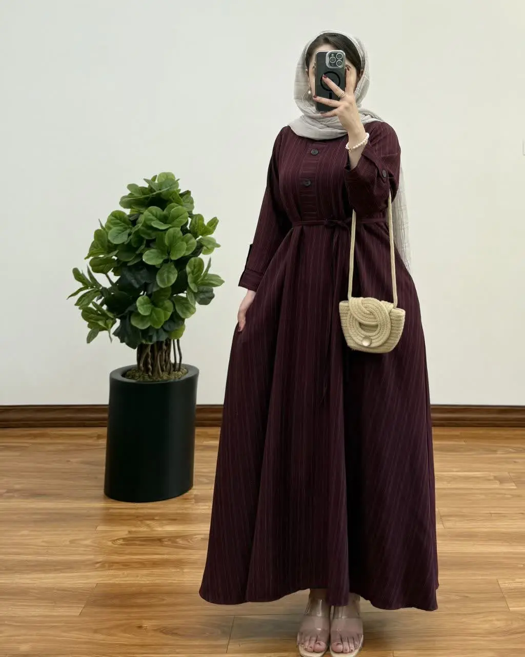 پیراهن ساحلی زرشکی بلند خنک و تابستانی